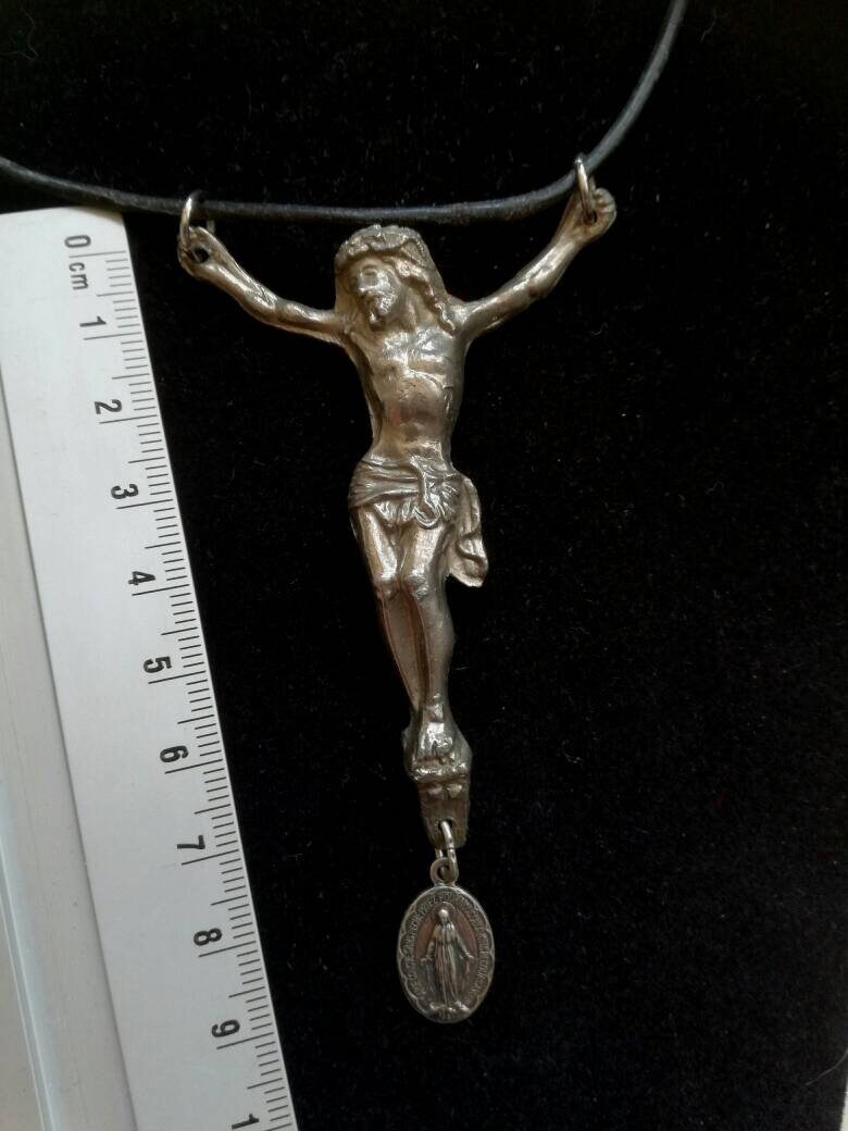 Crucifix Antique Corpus Christi' Corps Du Christ, Antique Religieux Français Sculpture en Bronze, Cr