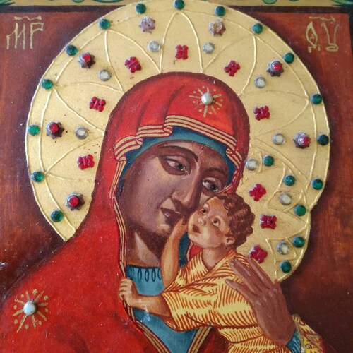 Large hand Painted French wooden panel icon, religious icon, wood icon, shops Orthodox painting, altar, wall Icon, Byzantine, renaissance revival