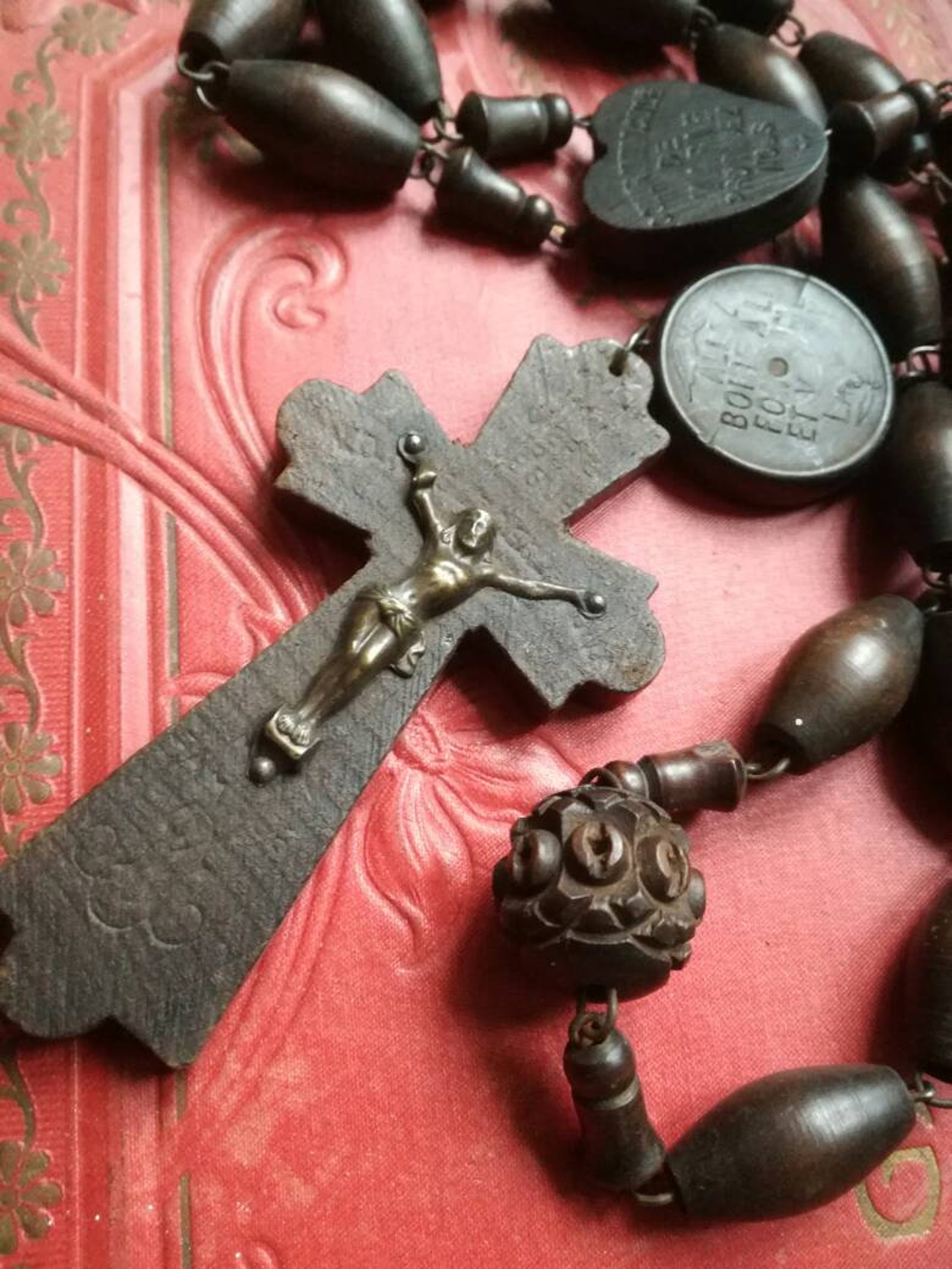 Large priests antique wooden rosary beautiful carved worn | Etsy
