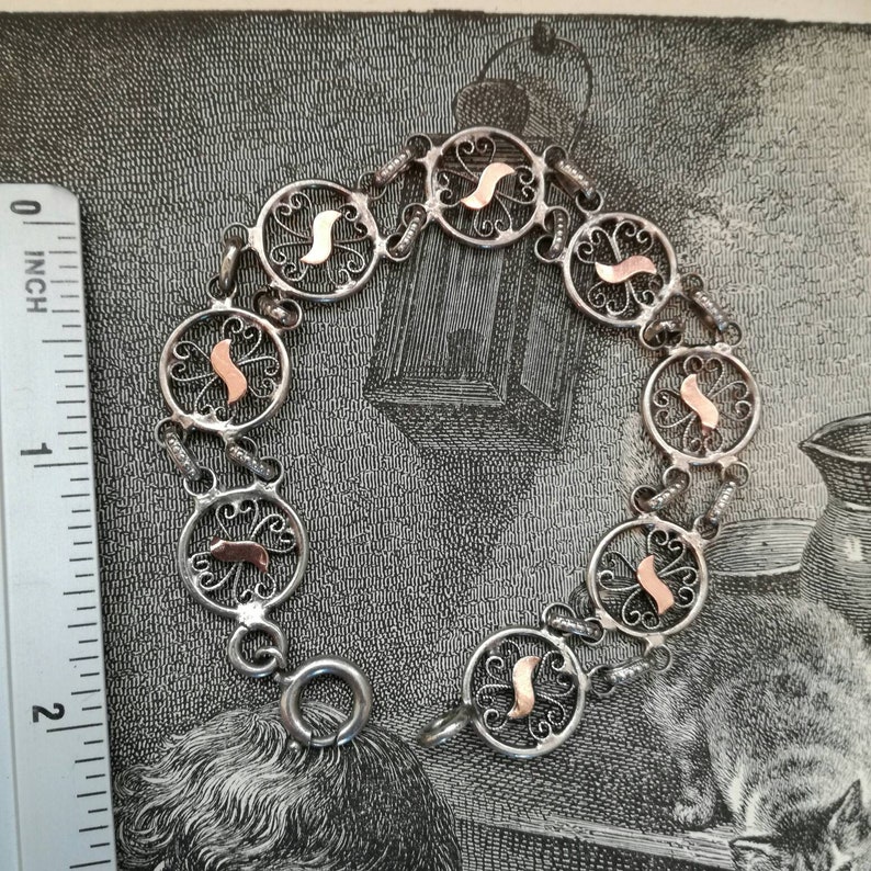 19th C Antique Vermeil gold and silver Art nouveau period chain link bracelet 1900/'s antique Filigree French bracelet RESERVED = RESERVED