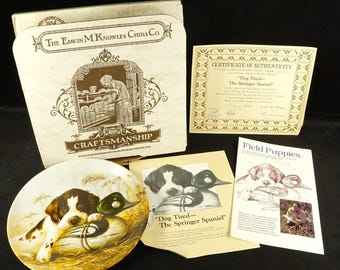 DOG TIRED-The Springer Spaniel 1987 Knowles Collector Plate 1st Field Puppies