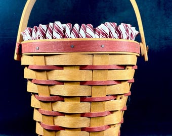 Longaberger 1997 Bouquet Sweetheart Basket Combo with Red Ticking Liner, Plastic Protector, Vintage