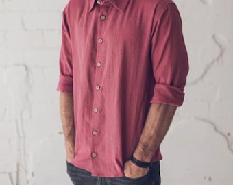 Men's Linen Shirt | Relaxed Fit Casual Top, Coconut Buttons