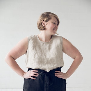 Sleeveless Linen Top, Classic Linen Blouse, Plus Size Tank Top
