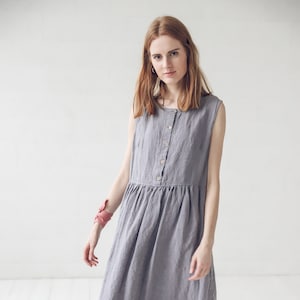 Linen Swing Dress, Maternity Linen Dress,  Sleeveless Linen Dress With Buttons, Summer Linen Dress, Everyday Linen Dress