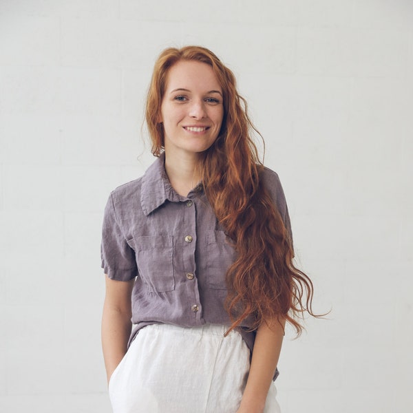 Short Sleeve Linen Shirt / Women Shirt