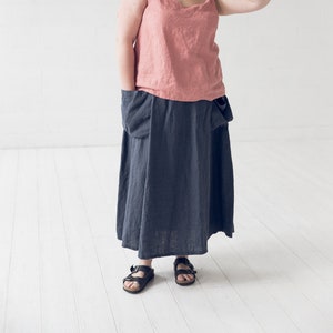 Maxi Linen Skirt with Pockets, Linen Skirt Plus Size, Summer Linen Skirt