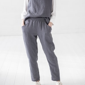 Linen Pants Loose Tapered, Casual Women Trousers, Elastic Waist Summer Pants