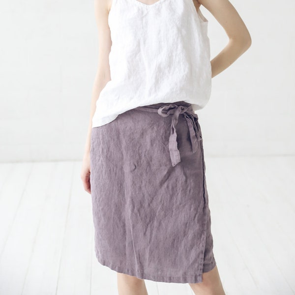 Linen Skirt / Wrap Linen Skirt / Midi Skirt / Knee Length Linen Skirt / Linen Wrap Skirt