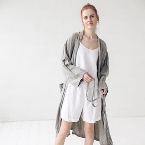 Linen Bathrobe, Long Linen Nightgown, Handmade Dressing Gown