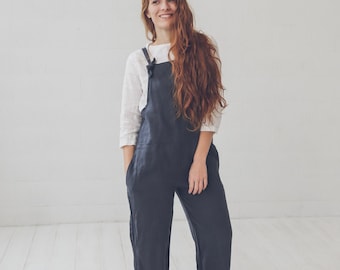 Loose Linen Overalls: Adjustable Strap Jumpsuit