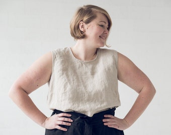 Sleeveless Linen Top, Classic Linen Blouse, Plus Size Tank Top