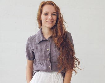 Short Sleeve Linen Shirt / Women Shirt