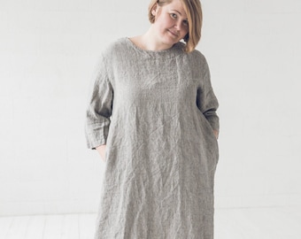 Tunica di lino semplice, abito di lino minimalista, abito di lino taglie forti