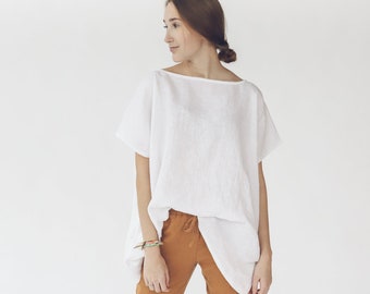 Loose Linen Top, Plus Size Linen Blouse