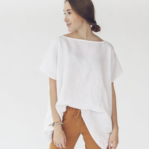 Loose Linen Top Plus Size Linen Blouse Etsy