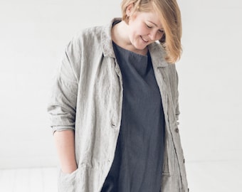 Spring Linen Jacket, Loose Linen Jacket with Pockets, Oversized Woman Jacket