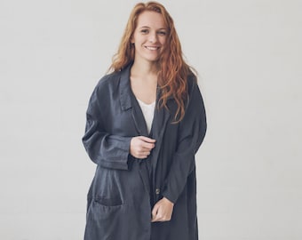 Oversize Linen Jacket, Plus Size Linen Coat