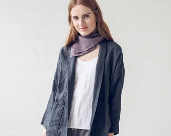 Lockere Leinenjacke, Jacke für Frauen, Leinenjacke mit Taschen, Strickjacke für Frauen