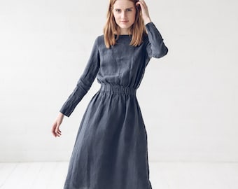 Linen Dress / Long Linen Dress / Long Sleeves Dress / Spring Linen Dress / Soft Linen Dress