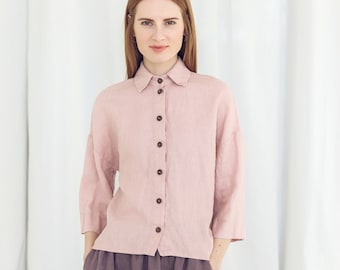 Oversize Linen Shirt / Short Linen Shirt for Women / Linen Summer Shirts