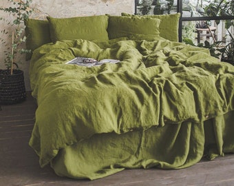 Linen Duvet Cover, Moss Green Linen Bedding, Stonewashed Natural Quilt Cover, Linen Gift Idea