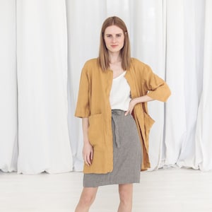 Loose Linen Jacket / Boho Linen Cardigan for Women / Linen Coat with Pockets / Relaxed Fit Cardigan image 1