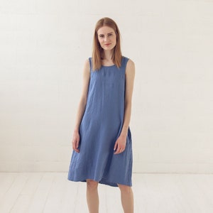 Loose Linen Dress, Half Long Women Dress, Sleeveless Linen Dress