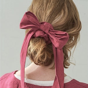 Linen Hair Bow Scrunchies, BUY 1 GET 1 FREE, Bow Scrunchies Hair Tie, Zero Waste Linen, Handmade Gift Idea