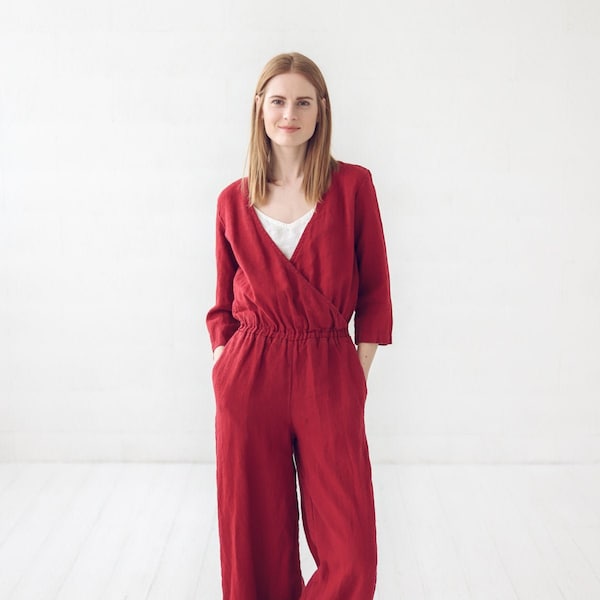 Maxi Linen Jumpsuit / Evening Long Linen Jumpsuit / Linen Culottes Jumpsuit / Wide Leg Women Jumpsuit