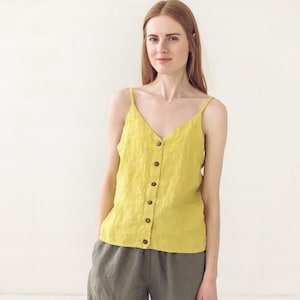 Summer Linen Tank Top / Slip Linen Blouse /  V Neck Linen Camisole Top / Spaghetti Strap Top