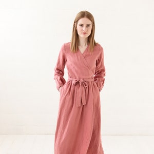 Maxi Wrap Linen Dress / Long Bridesmaids Linen Dress / Summer Women Dress image 1