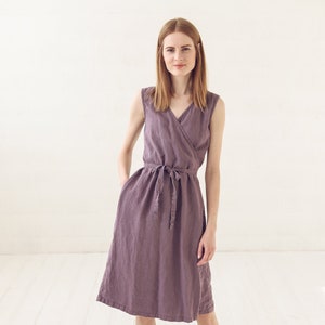 Wrap Linen Dress, Sleeveless Woman Dress