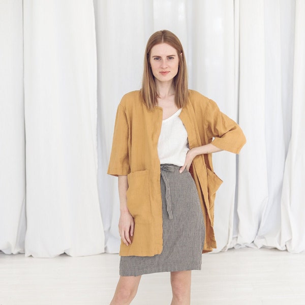 Los linnen boho-jack: oversized damesvest met zakken