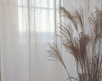 See-Through Linen Curtains Tab Top, Soft Sheer White Linen Day Drapes, Washed Custom Linen Day Curtains, Natural Light Linen Drapes