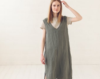 Oversize Linen Dress / Simply Tunic Dress / Sleeveless Pinafore Dress