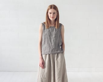 READY TO SHIP Linen Minimal Top / Natural Summer Linen Blouse / Sleeveless Linen Blouse / Handmade Linen Clothing