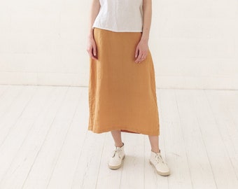 Langer Leinenrock mit hoher Taille: Weicher Waschstoff