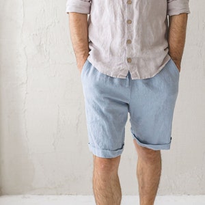 Pantalones cortos de lino para hombre, holgados, de verano, con cintura elástica, básicos