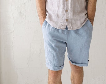 Relaxed Men's Linen Shorts / Summer Linen Elastic Waist Shorts For Men / Basic Linen Shorts For Men