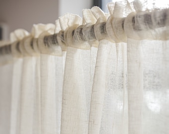 Crown Rod Pocket See-Through Linen Day Curtains, Semi White Sheer Linen Day Drapes, Soft Washed Custom Linen Day Curtains