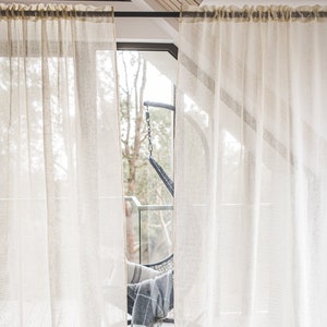 Linen Day Drapes, See-Through Sheer Curtains Crown Rod Pocket, Semi White Soft Washed Custom Linen Day Curtains