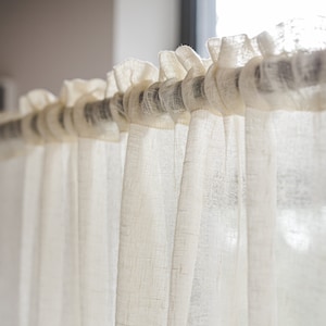 Crown Rod Pocket See-Through Linen Day Curtains, Semi White Sheer Linen Day Drapes, Soft Washed Custom Linen Day Curtains