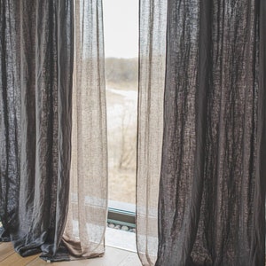 Ties Top Linen Curtain Panel in Gray, Various Colors Natural Soft Linen Drapes, Custom Size Tie Top Linen Curtains