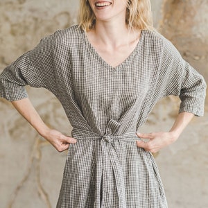 Oversize Linen Dress with Belt, Linen Tunic Dress, Loose Fitting Women Dress, Drop Shoulder Linen Dress