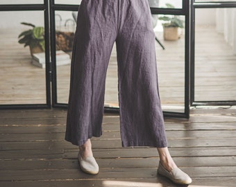 Relaxed Fit Linen Culottes: Wide Leg Spring Pants
