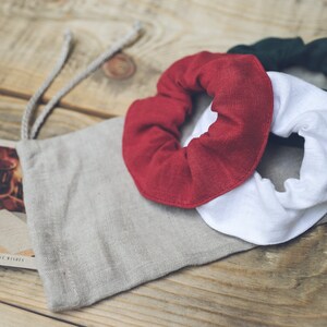 Gift Set of 3 Linen Hair Scrunchies In Linen Bag, Small Linen Hair Tie, Zero Waste Linen, Handmade Gift Set