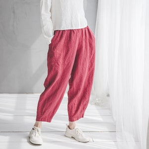 Casual Style Linen Pegged Pants, Summer Linen Pants