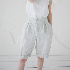 READY TO SHIP Linen Shorts Mid Waist / Bermuda Women Shorts / Culottes Summer Linen Shorts / Classic Women Shorts