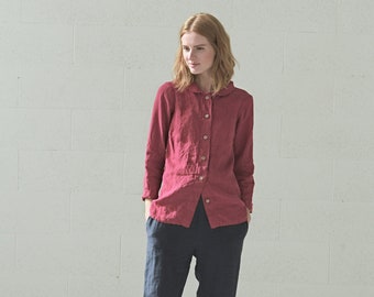 READY TO SHIP Linen Shirt / Classic Woman Shirts / Slim Fit Linen Shirt